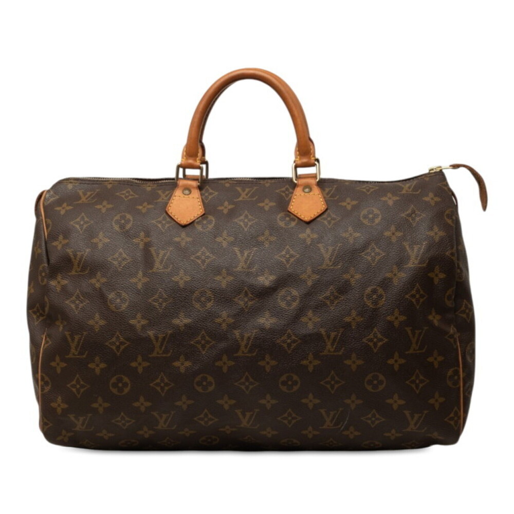 Louis Vuitton Monogram Speedy 40 Handbag Boston Bag Travel M41522 Brown Leath...
